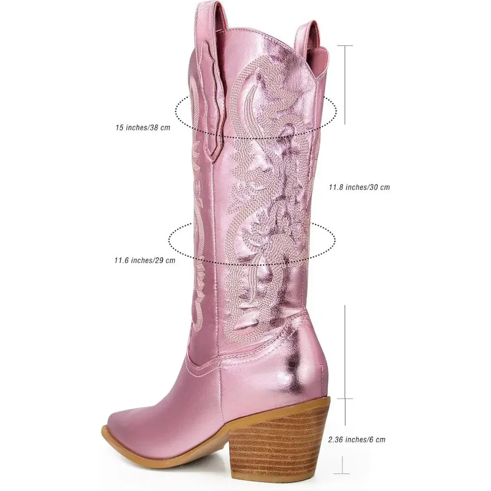Cowboy Boots for Women Cowgirl Boots Metallic Wide Calf Western Boot Pointed - Picture 2 of 7